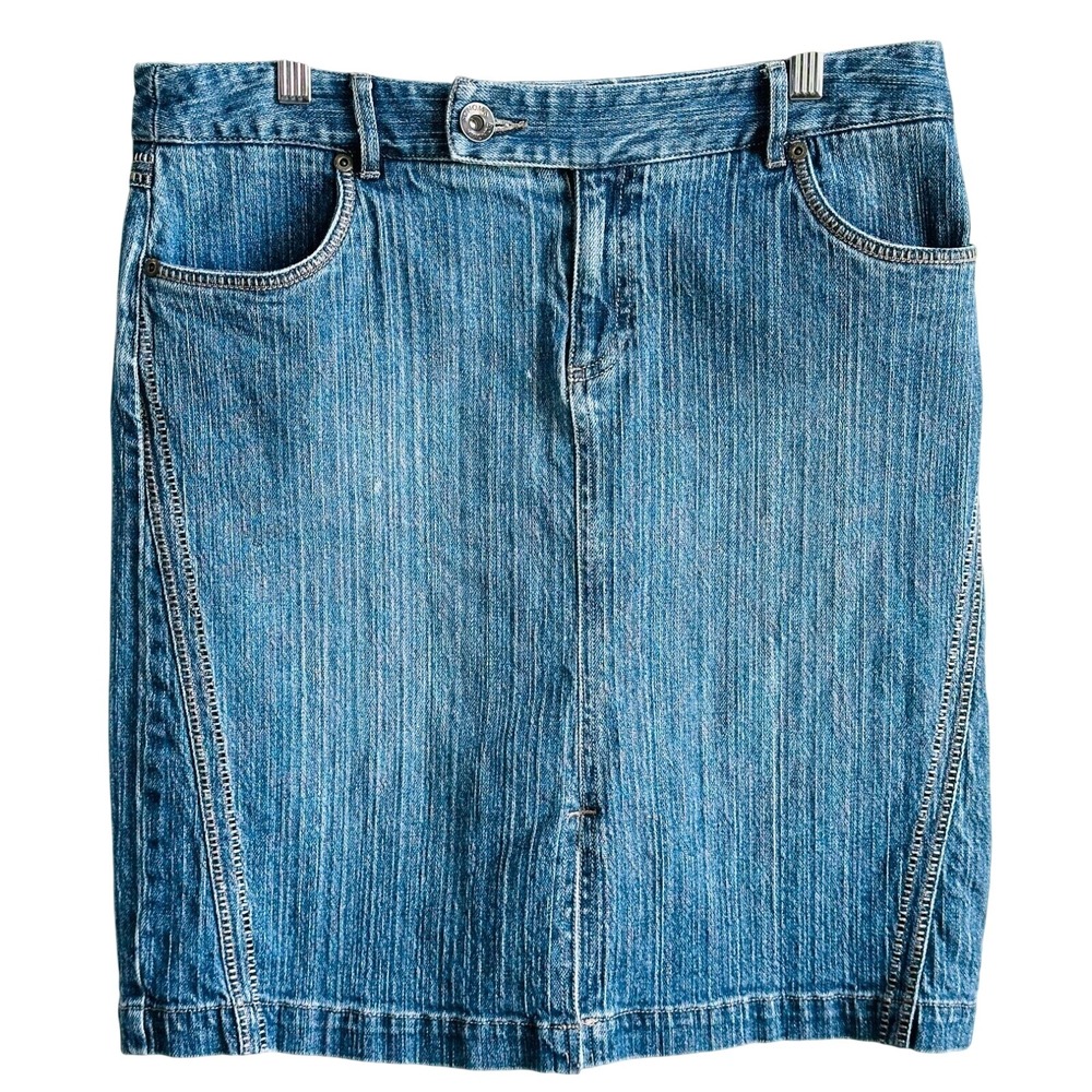 SONOMA Blue Denim Jean Skirt Contrast Stitching 5-Pocket Women's 10 Petite